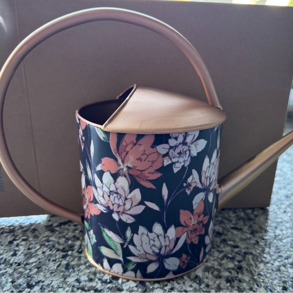 Floral Watering Can with Copper Accents